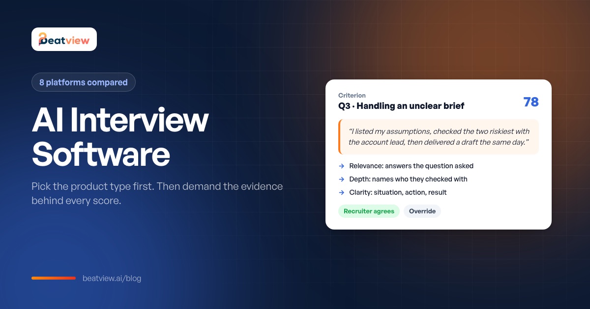 AI interview software comparison showing interview formats, AI features and pricing for several platforms