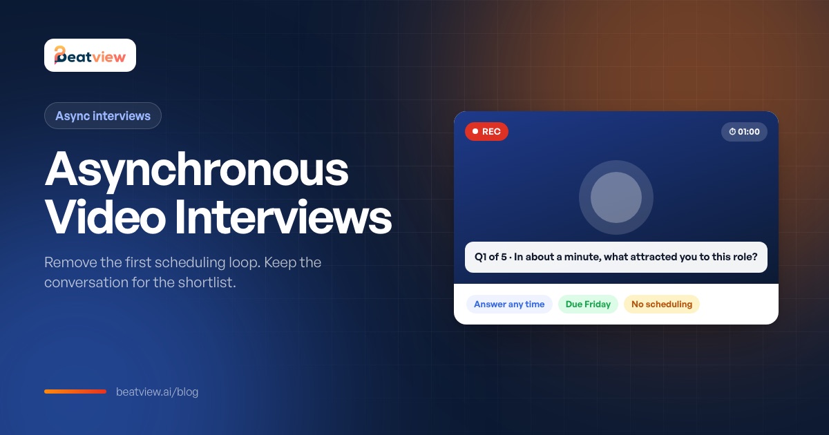 Asynchronous video interview with a candidate recording a timed answer and a completion deadline