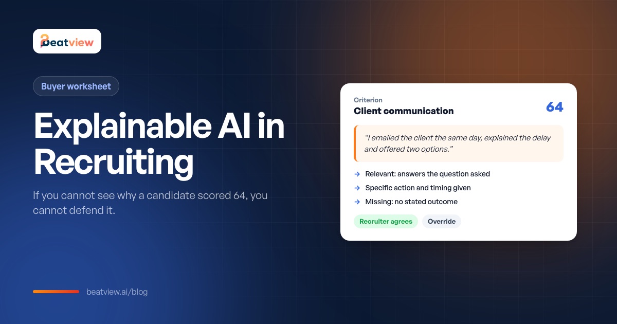 Explainable AI candidate score showing the quoted answer, criterion and reasons behind the score